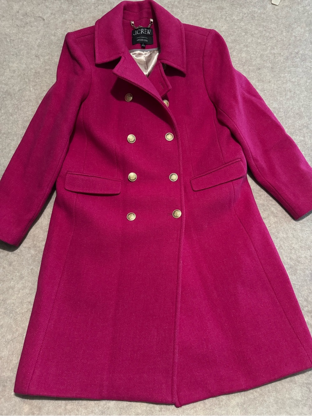 J. Crew Nello  Gori Women's Double-Breasted Wool Coat in Fuchsia